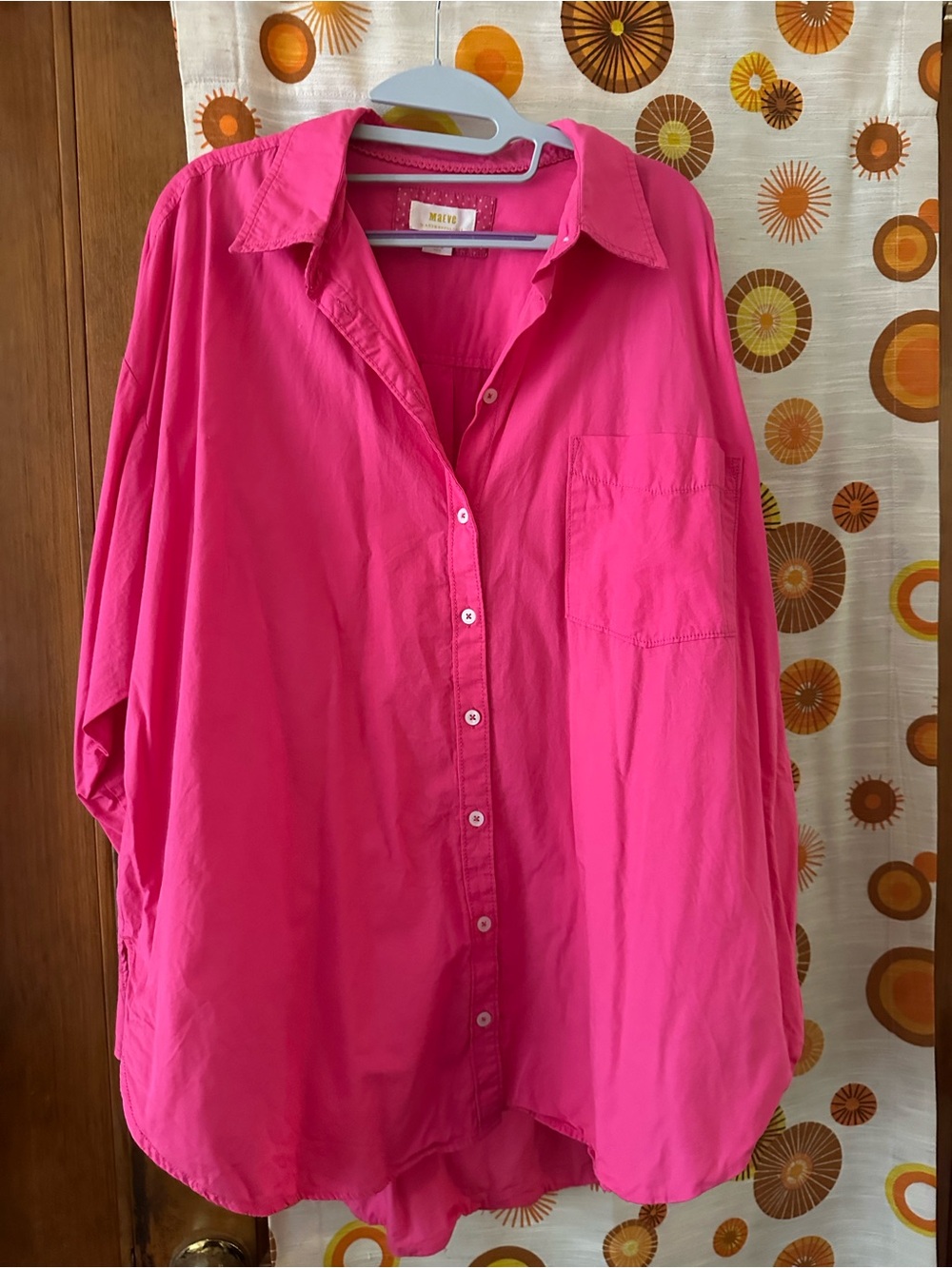 Maeve Hot Pink Oversized Button-Down Shirt
